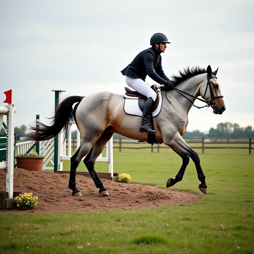 Eventer Horse Navigating Cross-Country Course