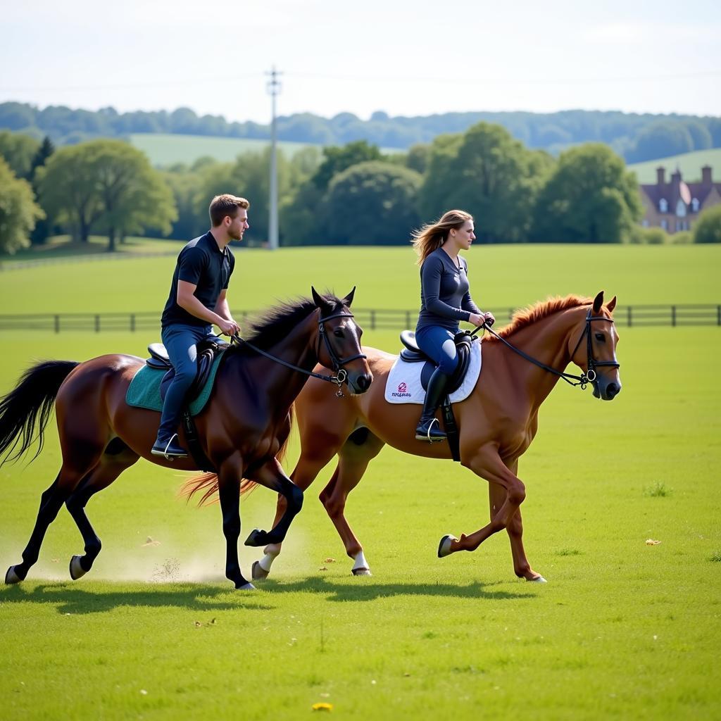 Experienced riders galloping through the scenic Winchester countryside.