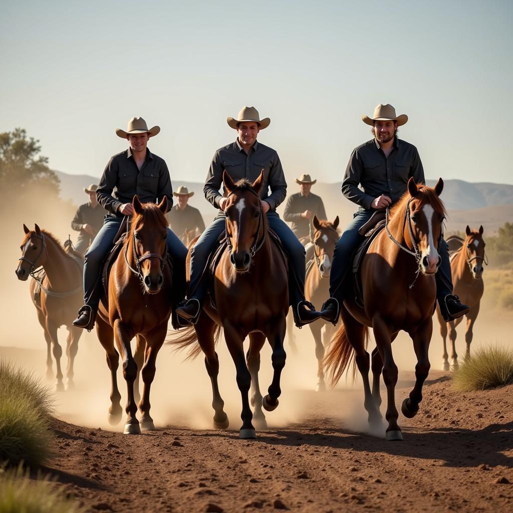 Experienced Riders Guiding a Horse Drive