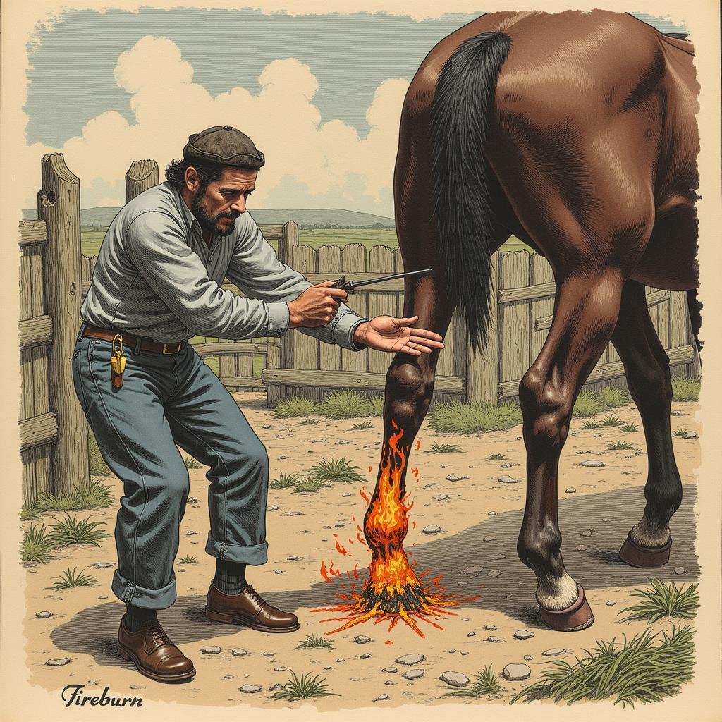 Historical Depiction of Fireburn Practice on Horse Legs