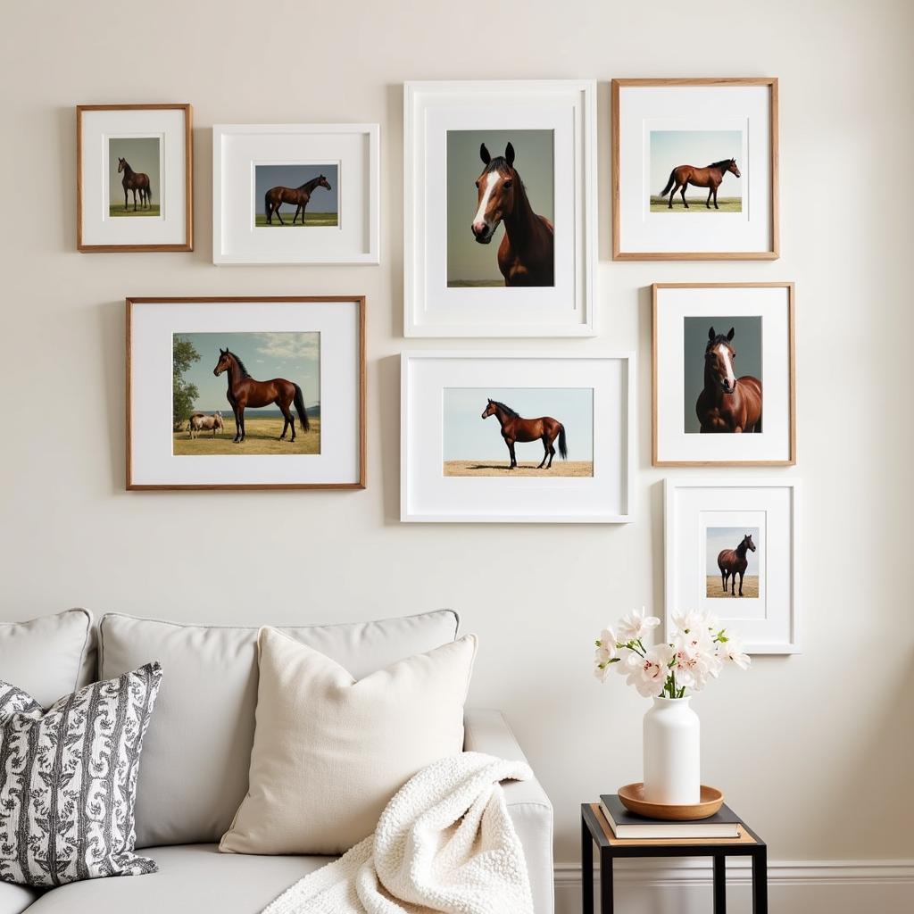 Gallery Wall Featuring Framed Horse Prints in Various Styles and Sizes