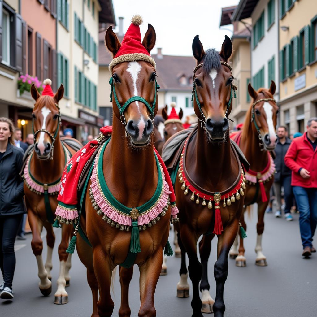 Freiberger Horse in a Swiss Parade