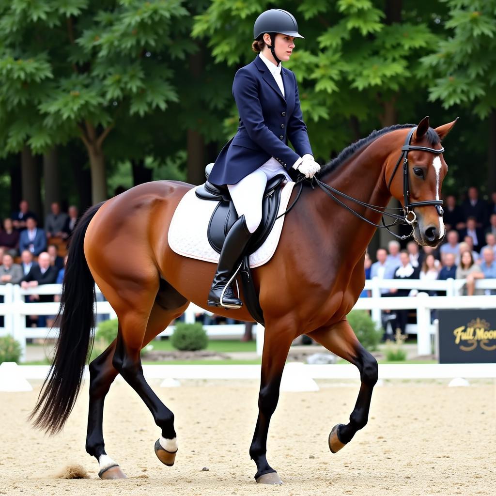 Horse and rider performing dressage at Full Moon Farm Horse Trials