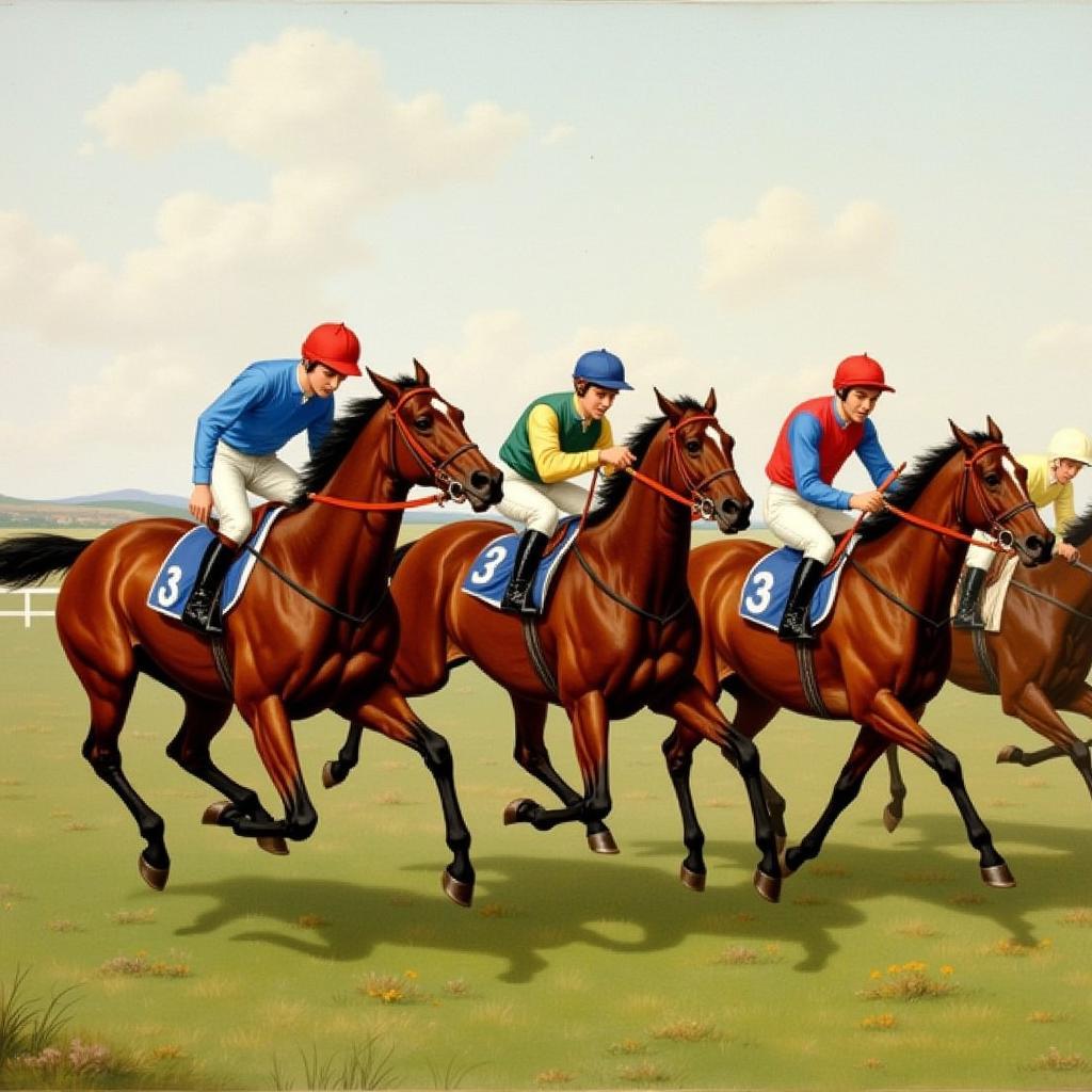 George Stubbs Horse Racing Painting:  A detailed depiction of a horse race in progress, showcasing the artist's anatomical precision and dynamic composition.