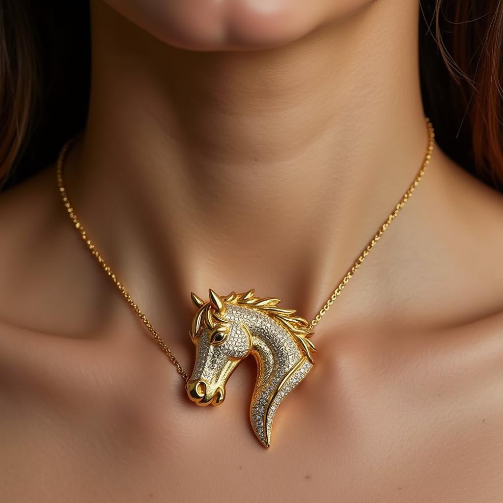 Gold Horse Head Diamond Pendant