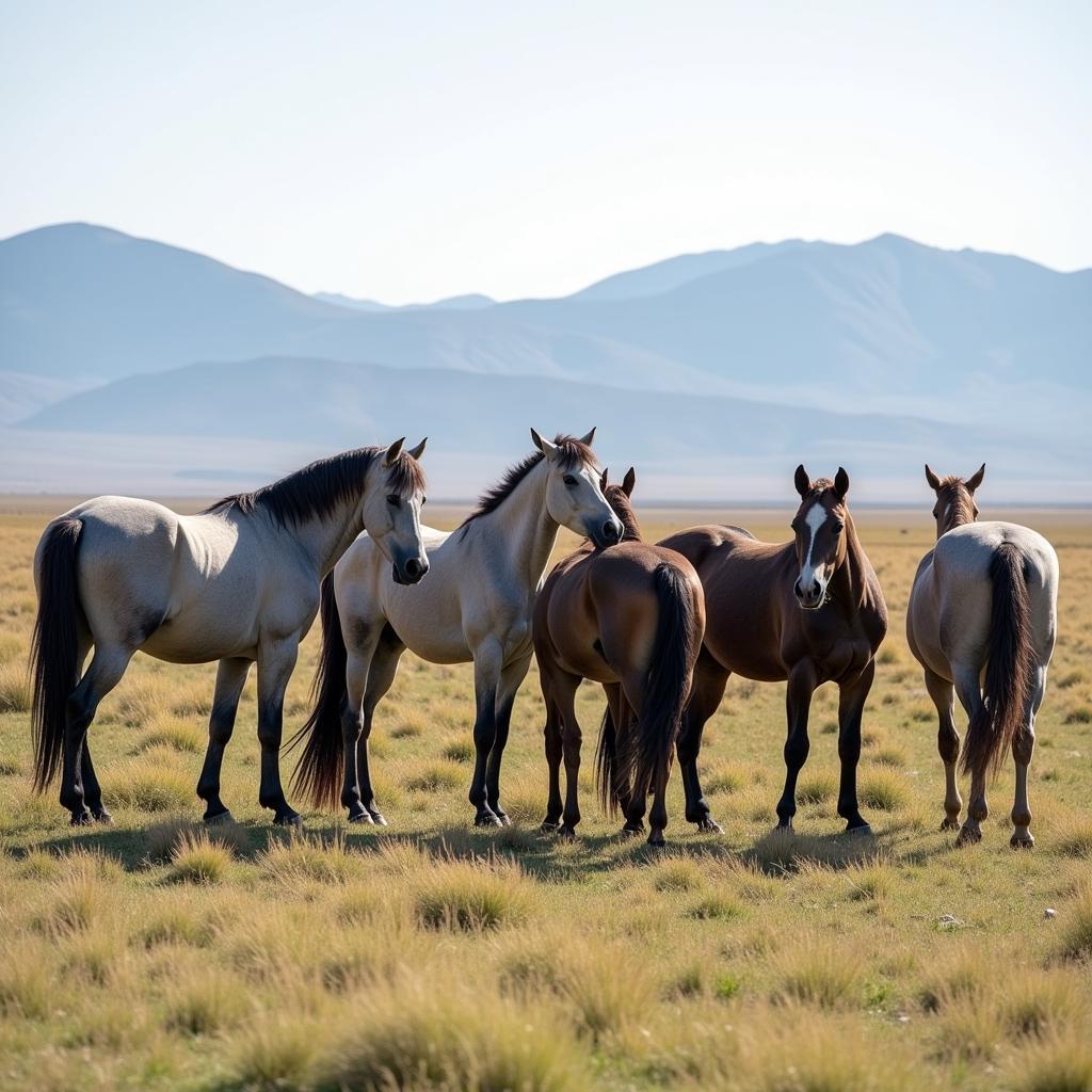 Gray Mustang Herd Grazing on the Western Plains