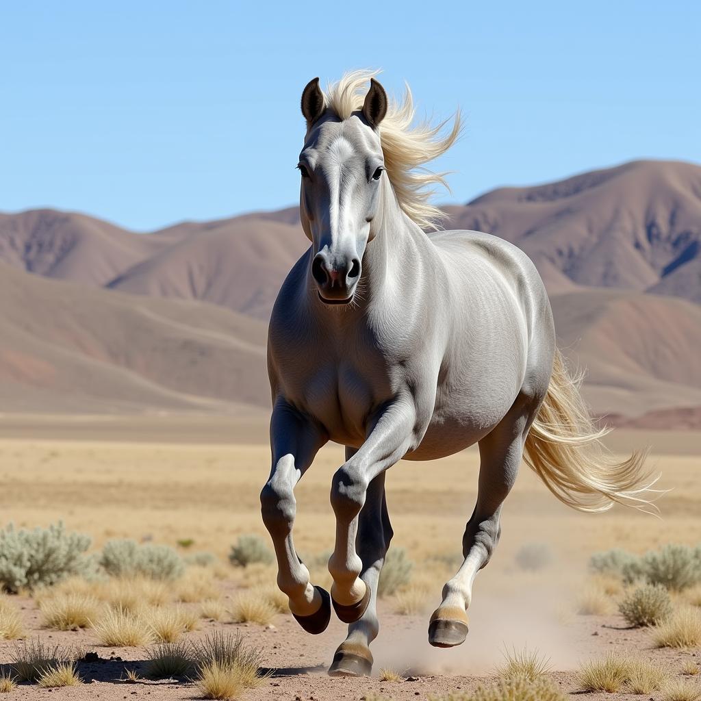 Gray Mustang Running Free in the Western Landscape