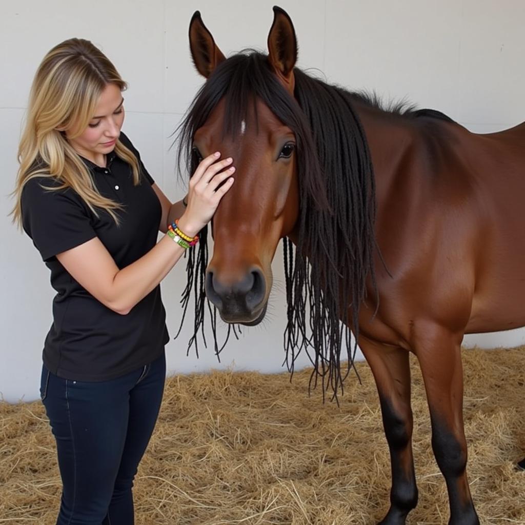 Grooming a horse's mane to create dreadlocks