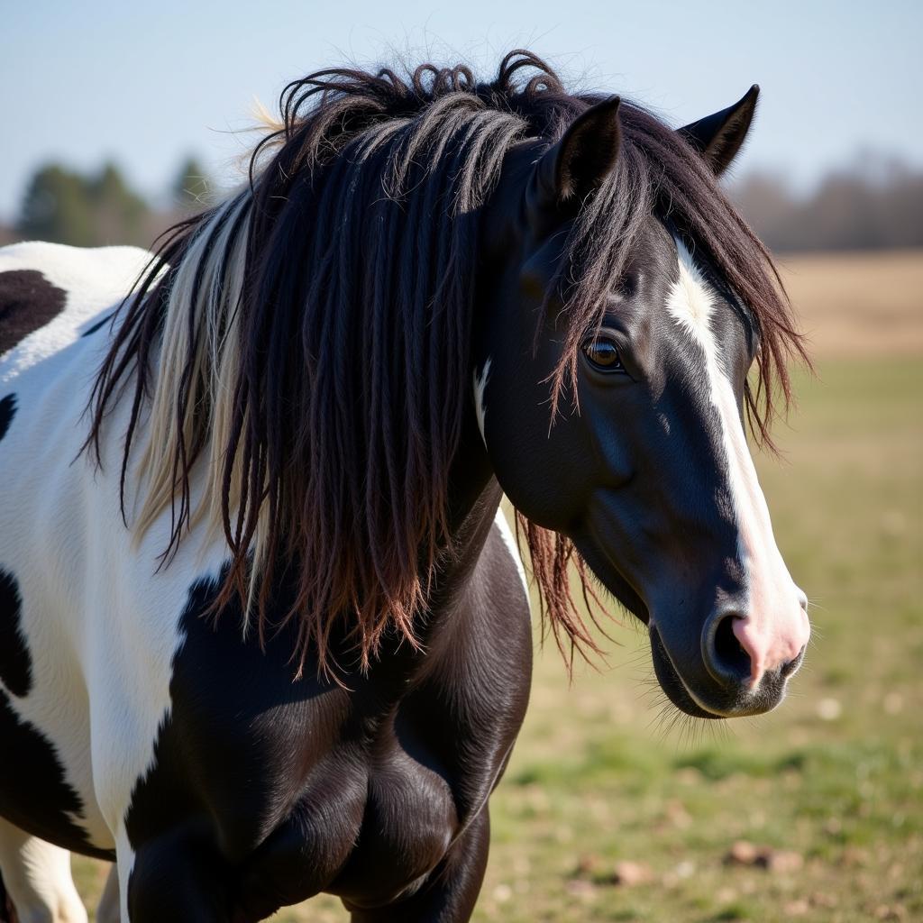 Gypsy Vanner horse displaying its impressive natural dreadlocks