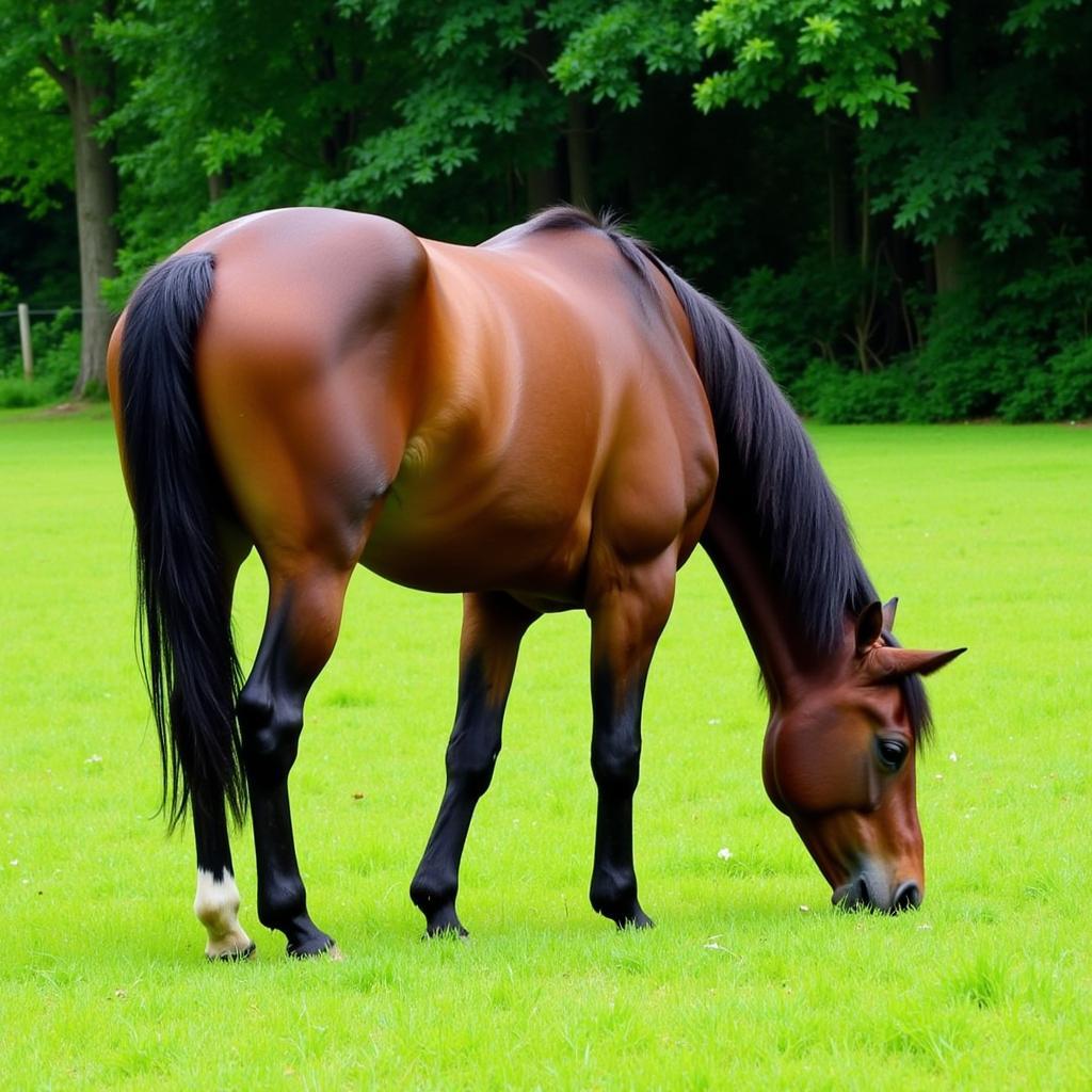 A Content Horse Grazing in a Boston Pasture