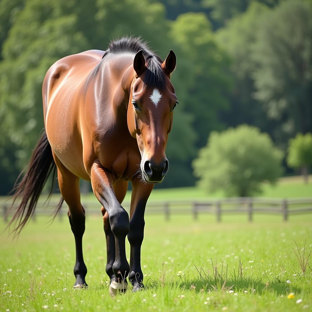 A Healthy Horse Breathing Easily in a Pasture