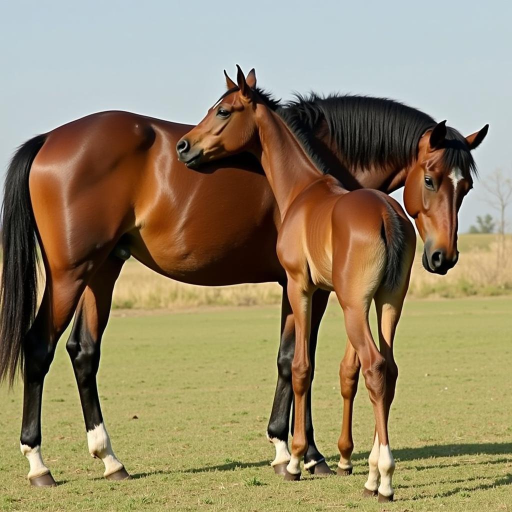 Healthy Horse Breeding Practices: Mare and Foal in Paddock