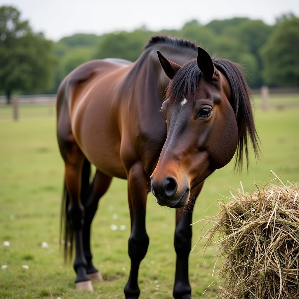 A Healthy Horse Enjoying its Hay