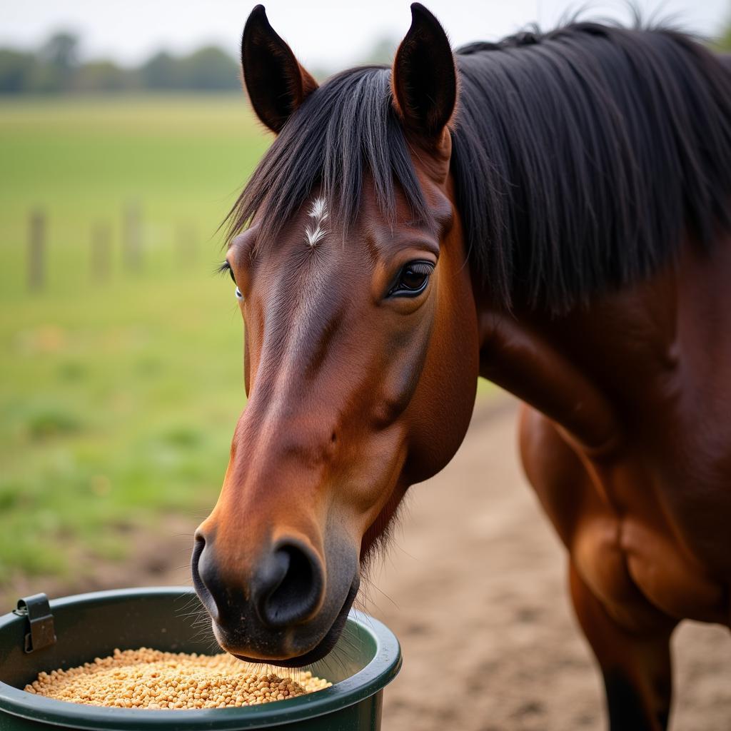 Healthy Horse Enjoying Modern Feed