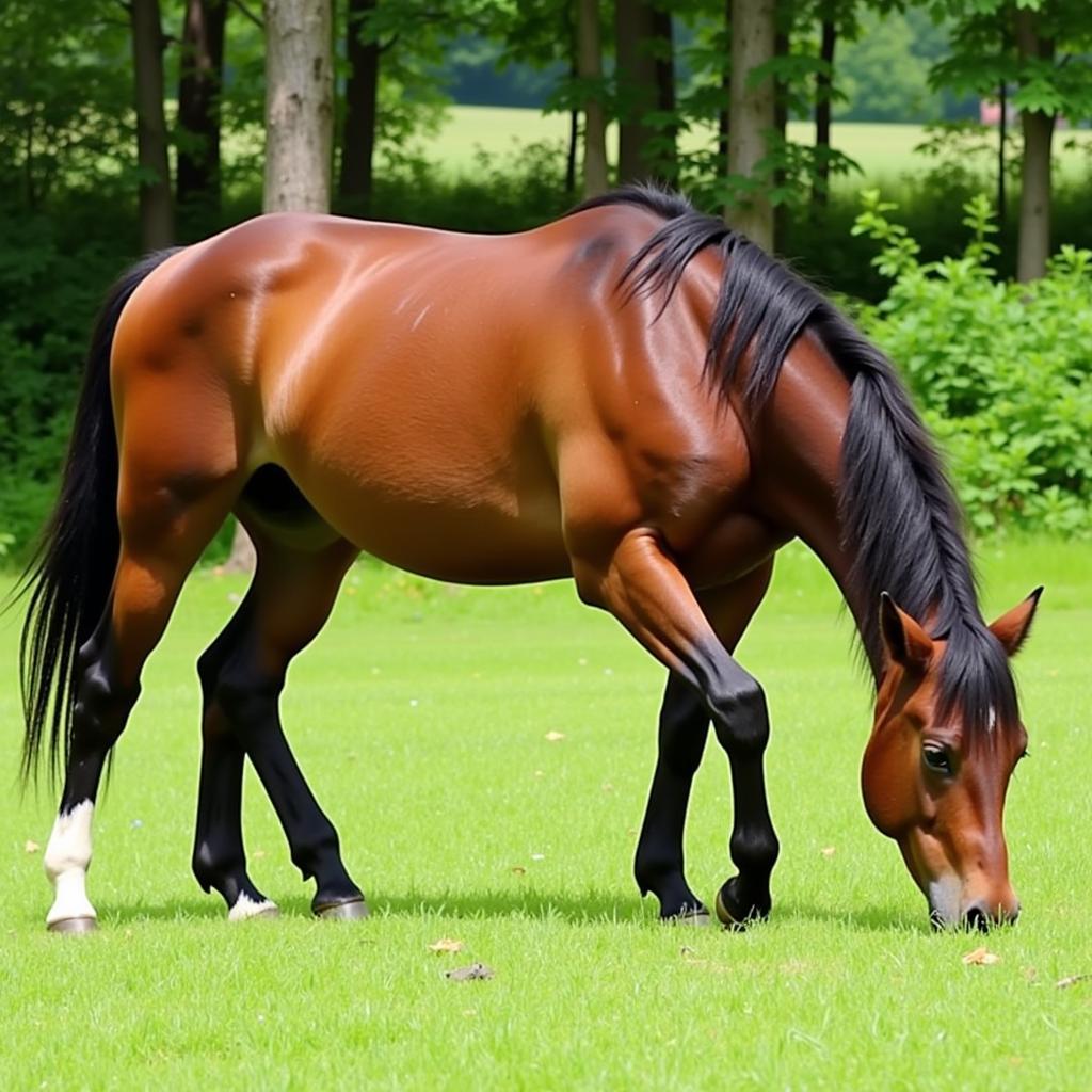 A Healthy, Dewormed Horse Grazing Peacefully