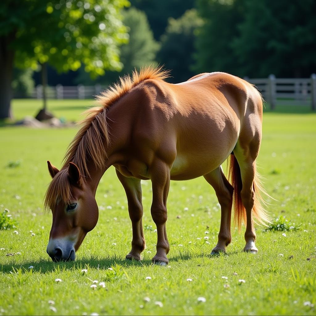 Healthy Miniature Horse Grazing in a Wisconsin Pasture