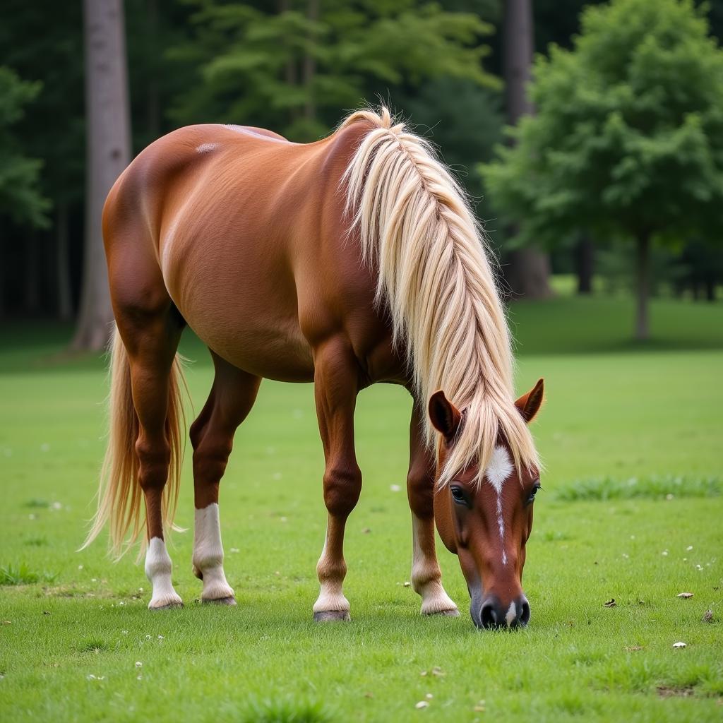 Healthy Rescued Horse Grazing in Pasture