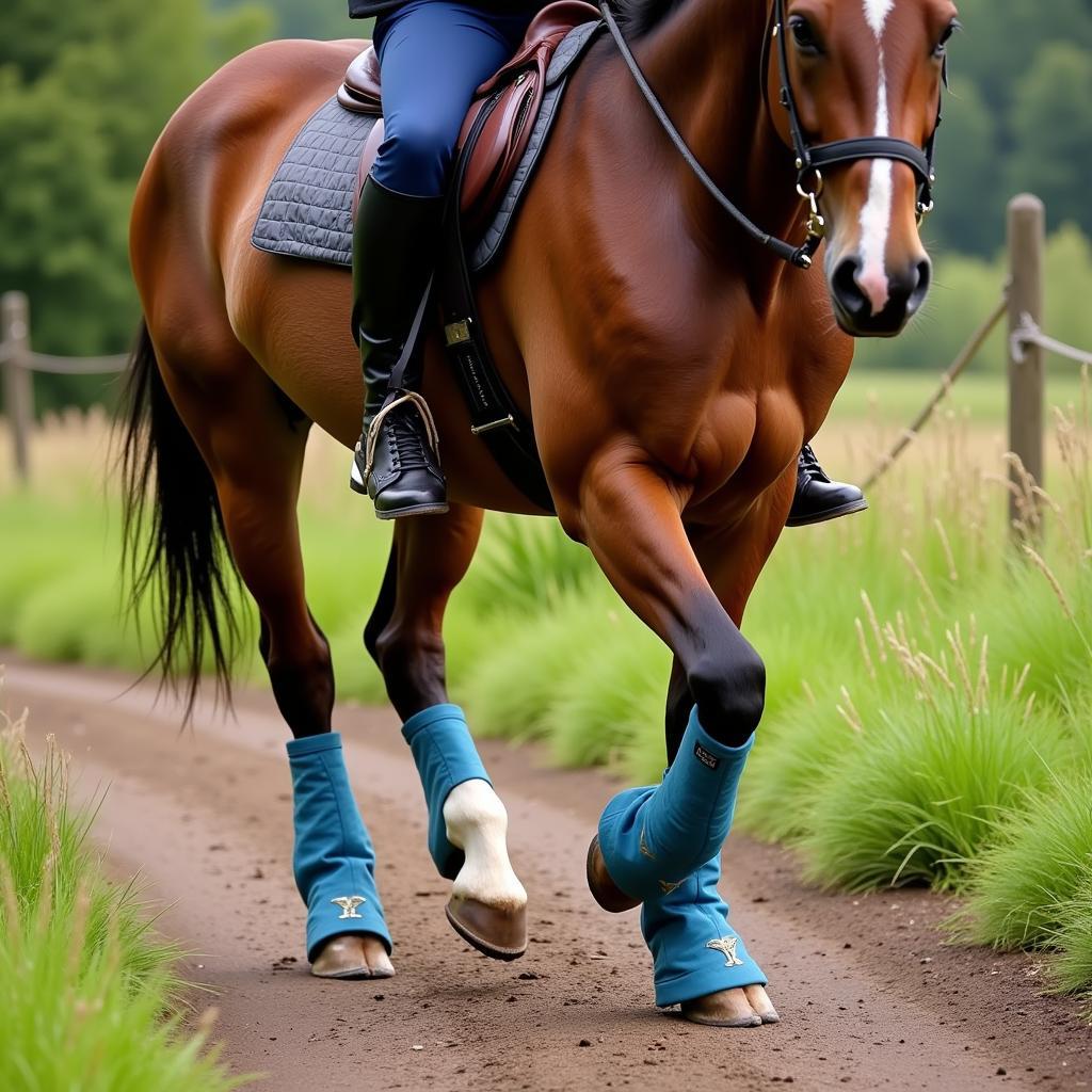 Horse Wearing Hoof Boots on a Trail Ride