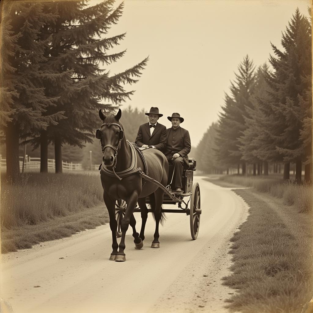 Horse and buggy on a rural road during the late 19th century