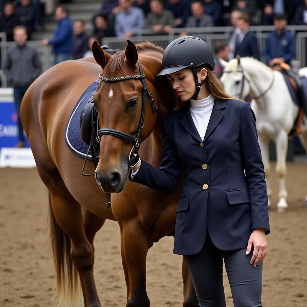 Horse and rider praying before a competition