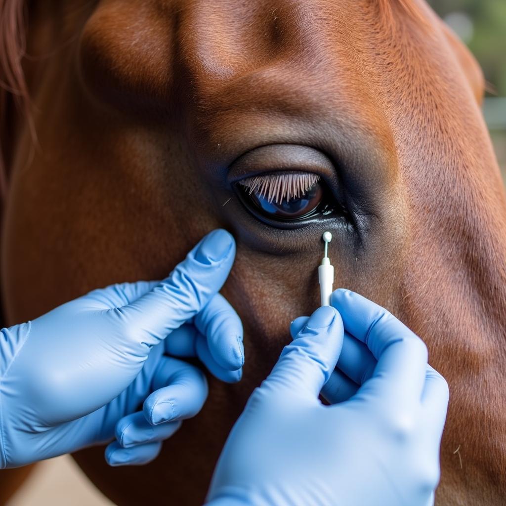 Applying Eye Ointment to a Horse