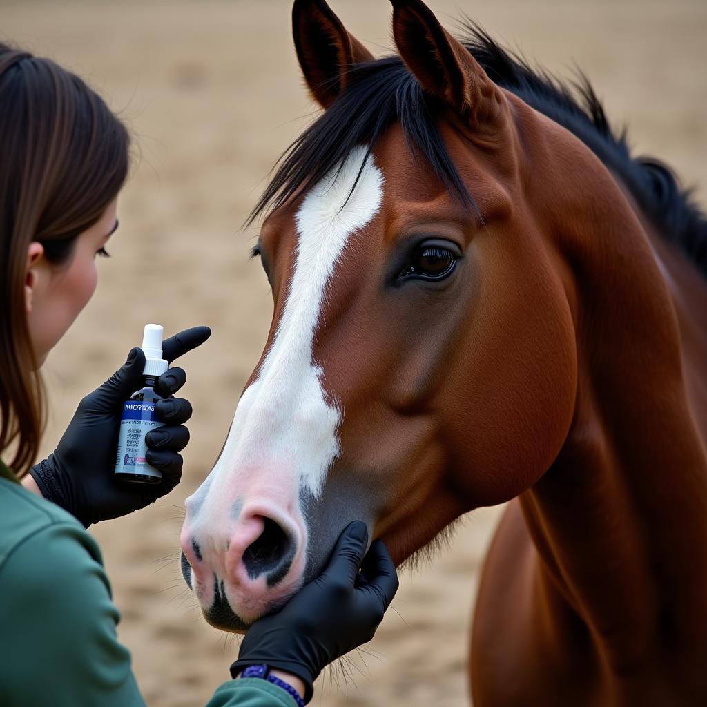 Applying Fly Drops to a Horse