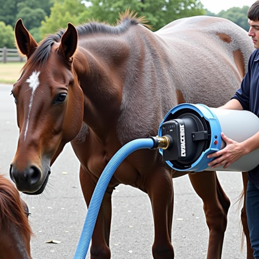 Horse Being Dried with a Horse Vacuum