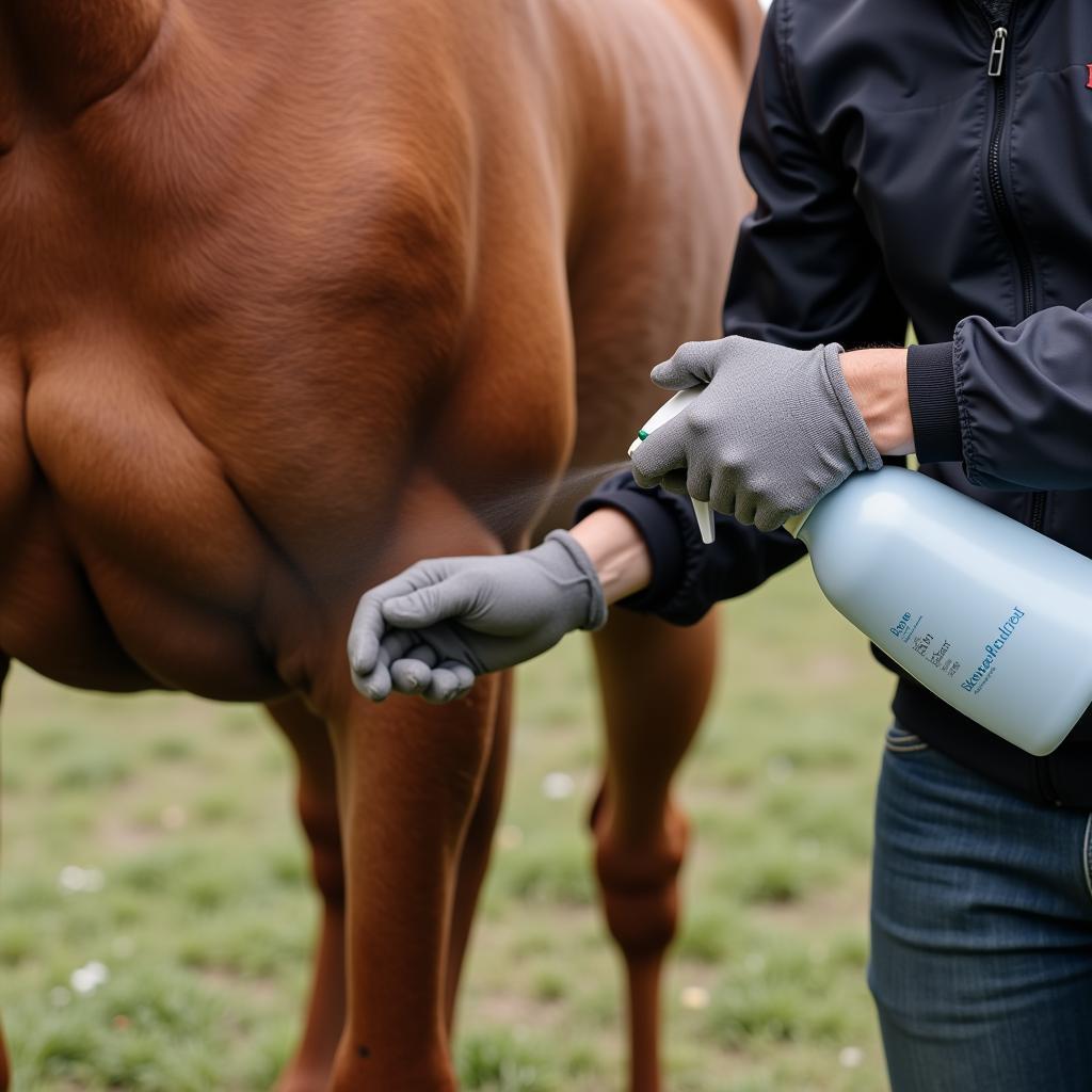 Horse Being Sprayed with Tick Repellent