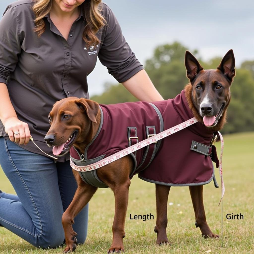 Measuring a dog for a horse blanket style coat