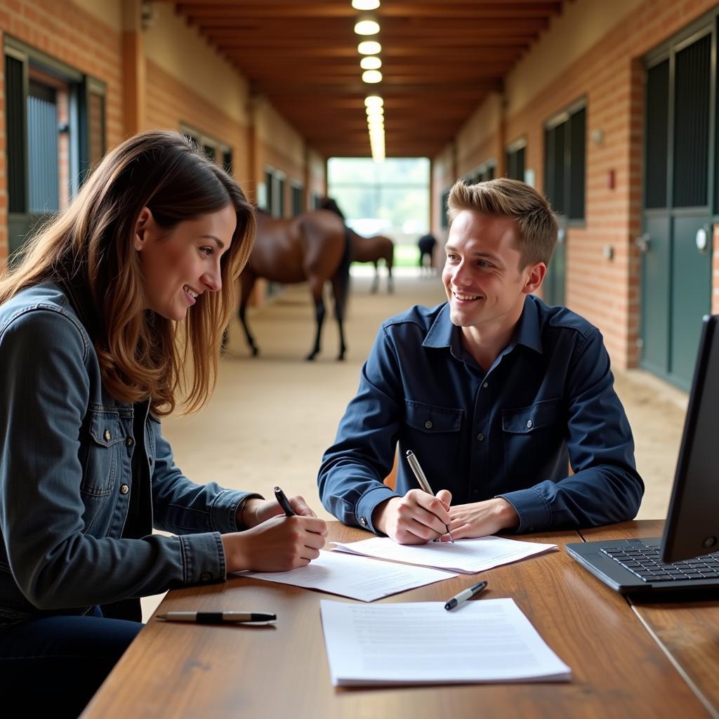 Horse Owner and Stable Manager Signing a Boarding Agreement