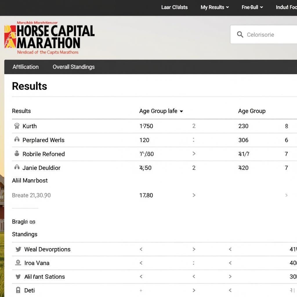 Website Displaying Horse Capital Marathon Results