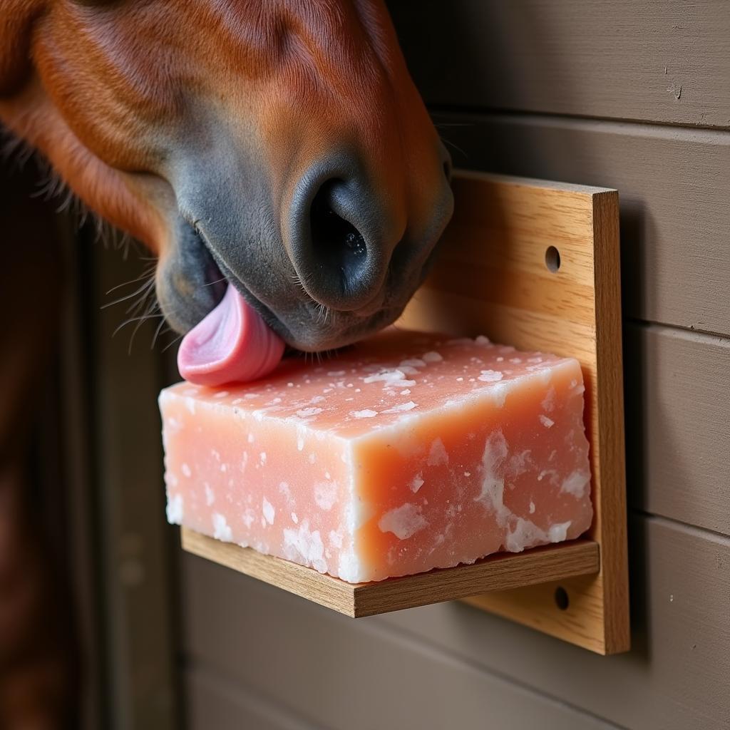 Horse Consuming a Salt Block