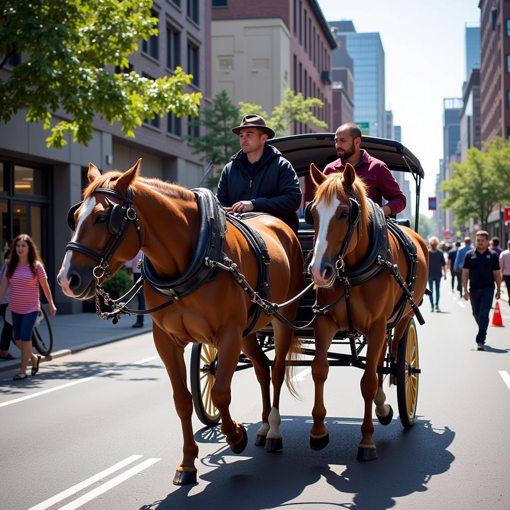 Horse Drawn Carriage in City Street