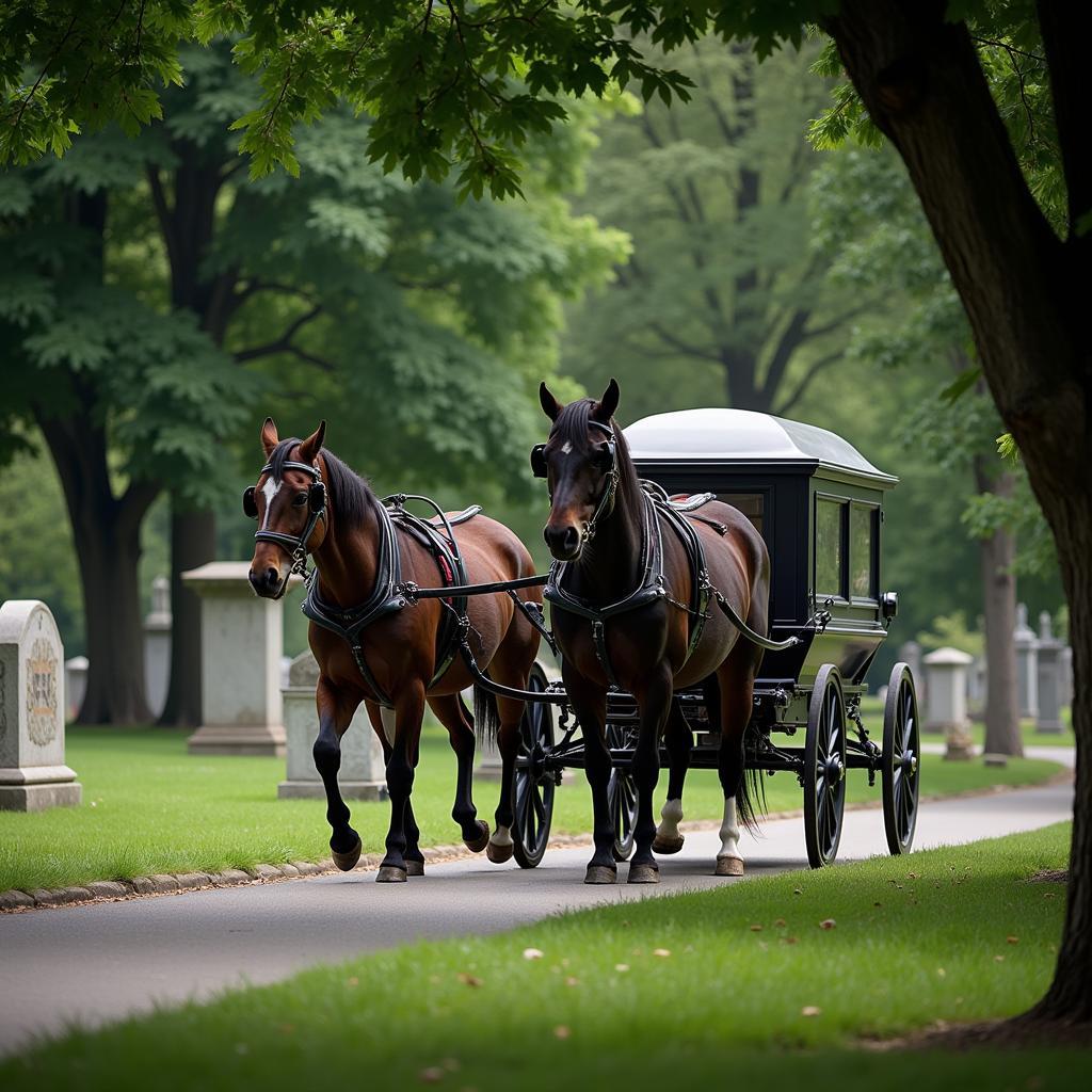 Horse Drawn Funeral Procession in a Serene Setting