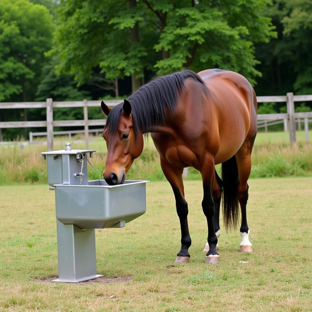 Horse Hydrating at Steel Trough