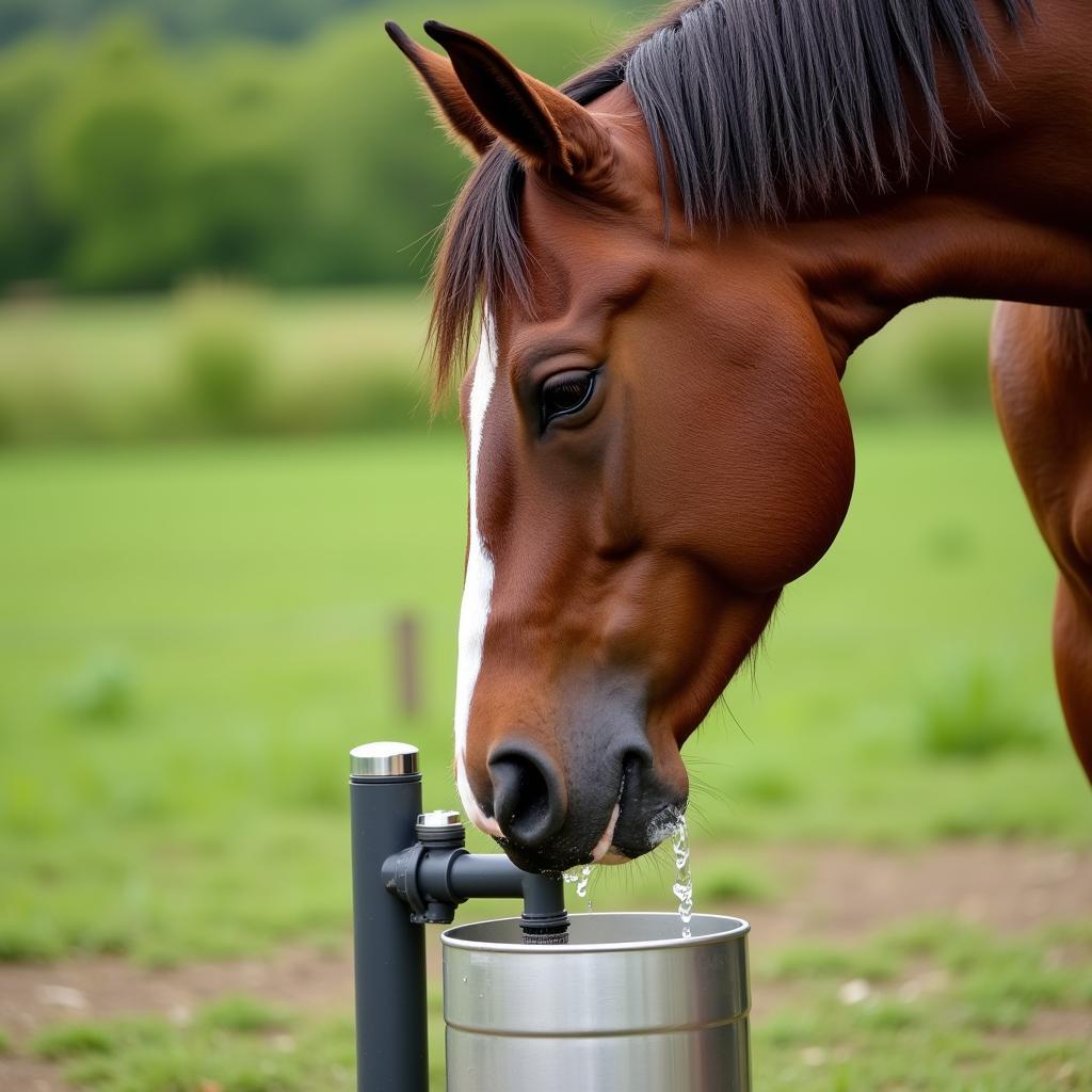 Horse Drinking Water from Automatic Waterer