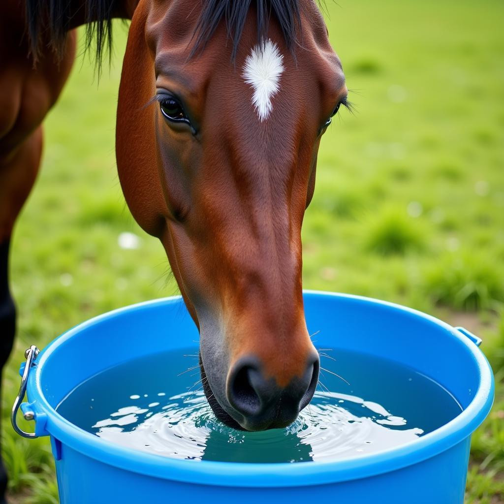 Horse Drinking Water from a Bucket