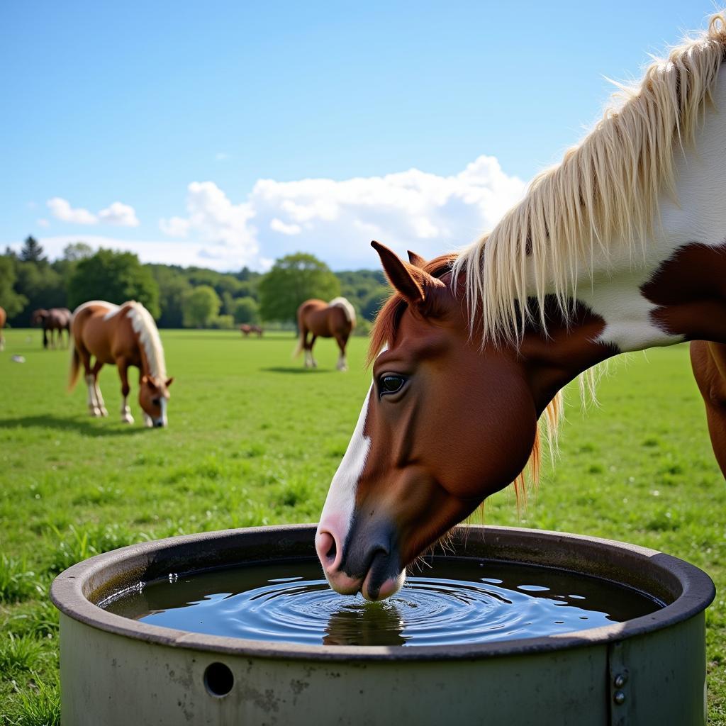 Horse Drinking Water in Pasture