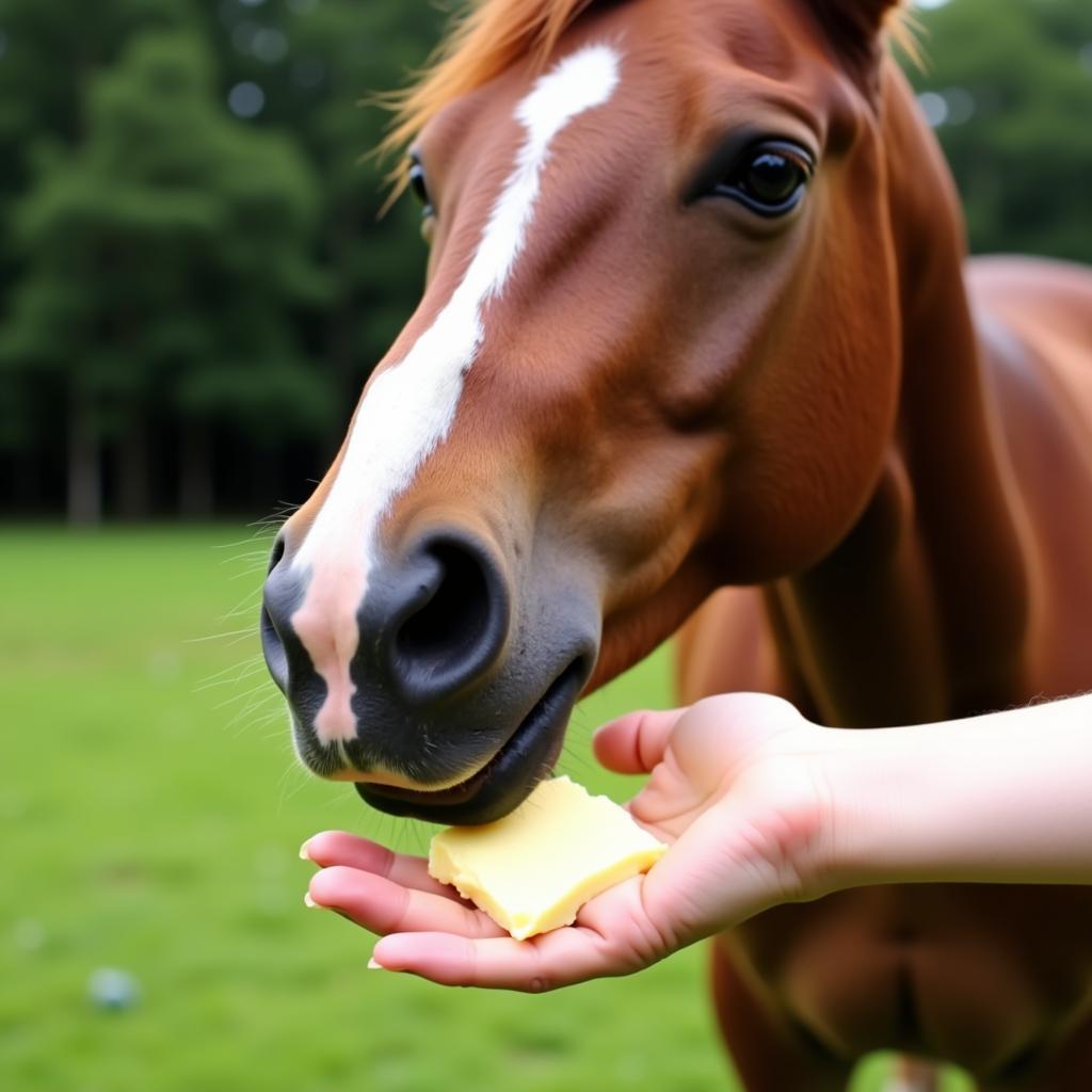 Horse Eating Butter from Hand