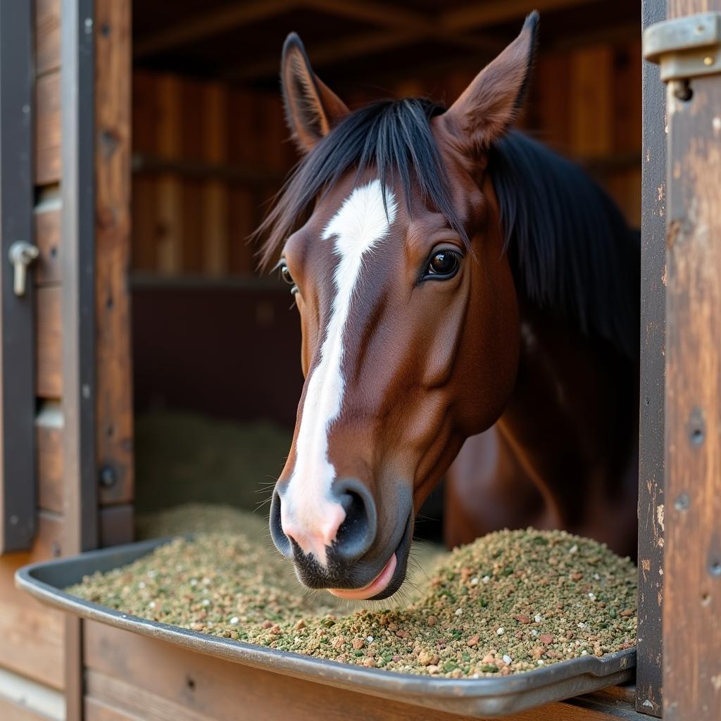 Horse Eating Enriched Feed