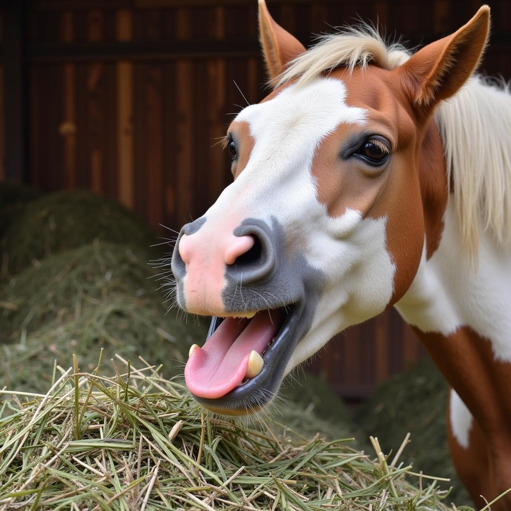 Horse Eating Hay After Teeth Floating