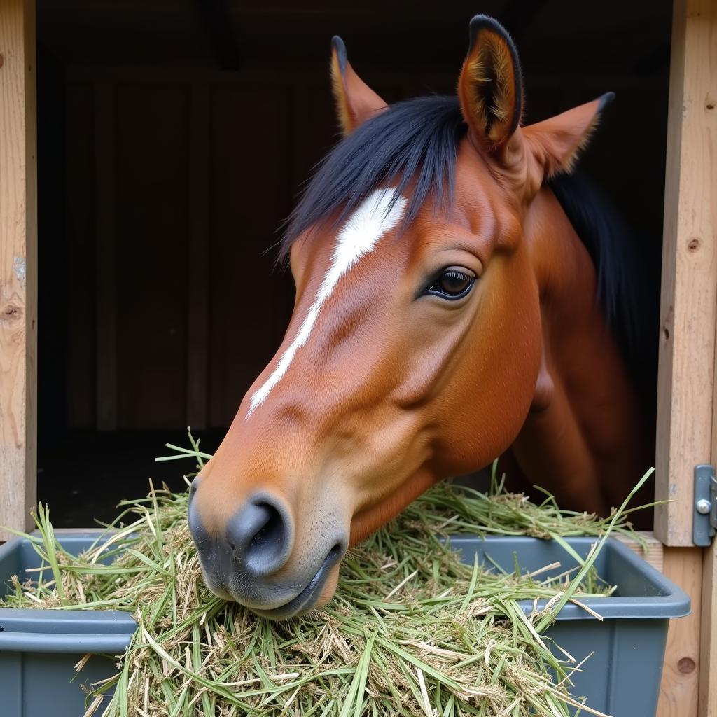 Horse Eating High-Quality Hay