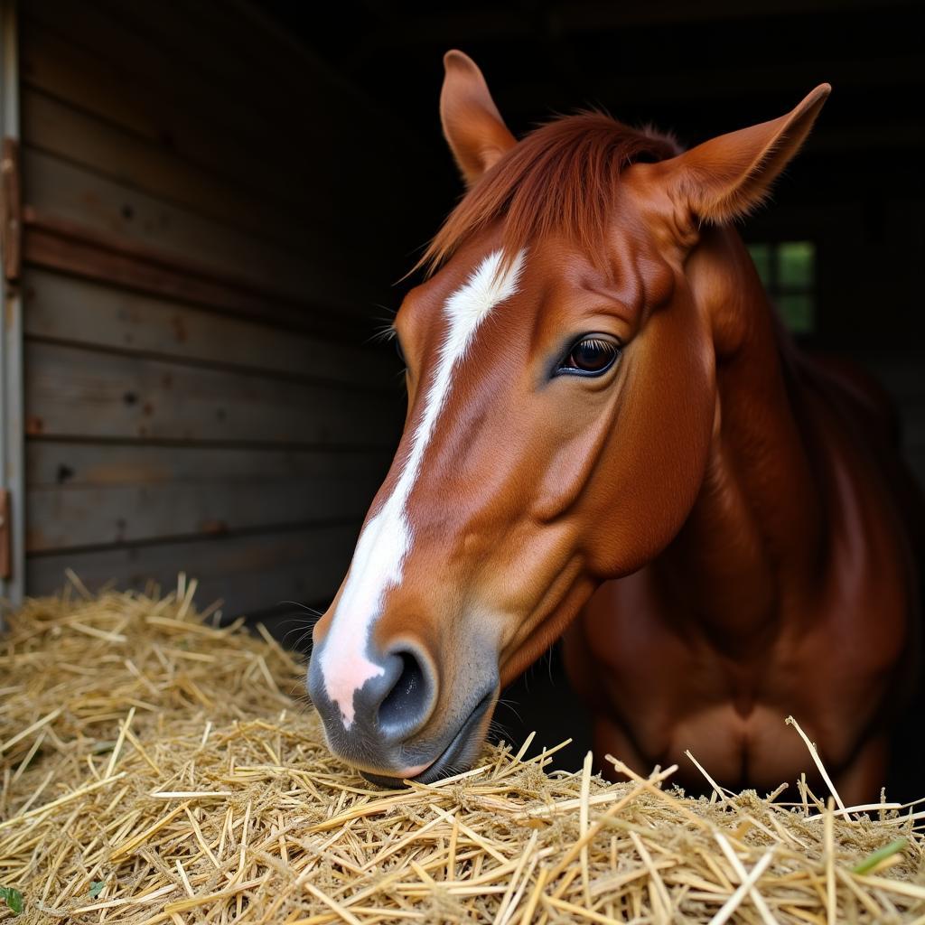 Horse Enjoying Millet Hay