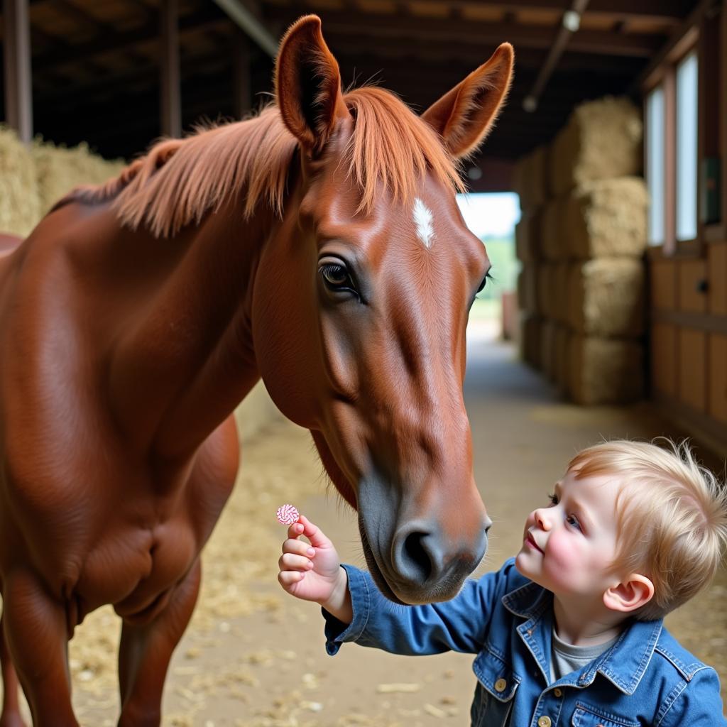 Horse enjoying a peppermint treat