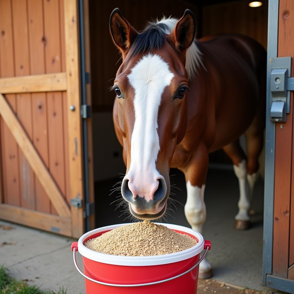 Horse Eating Supplemented Feed