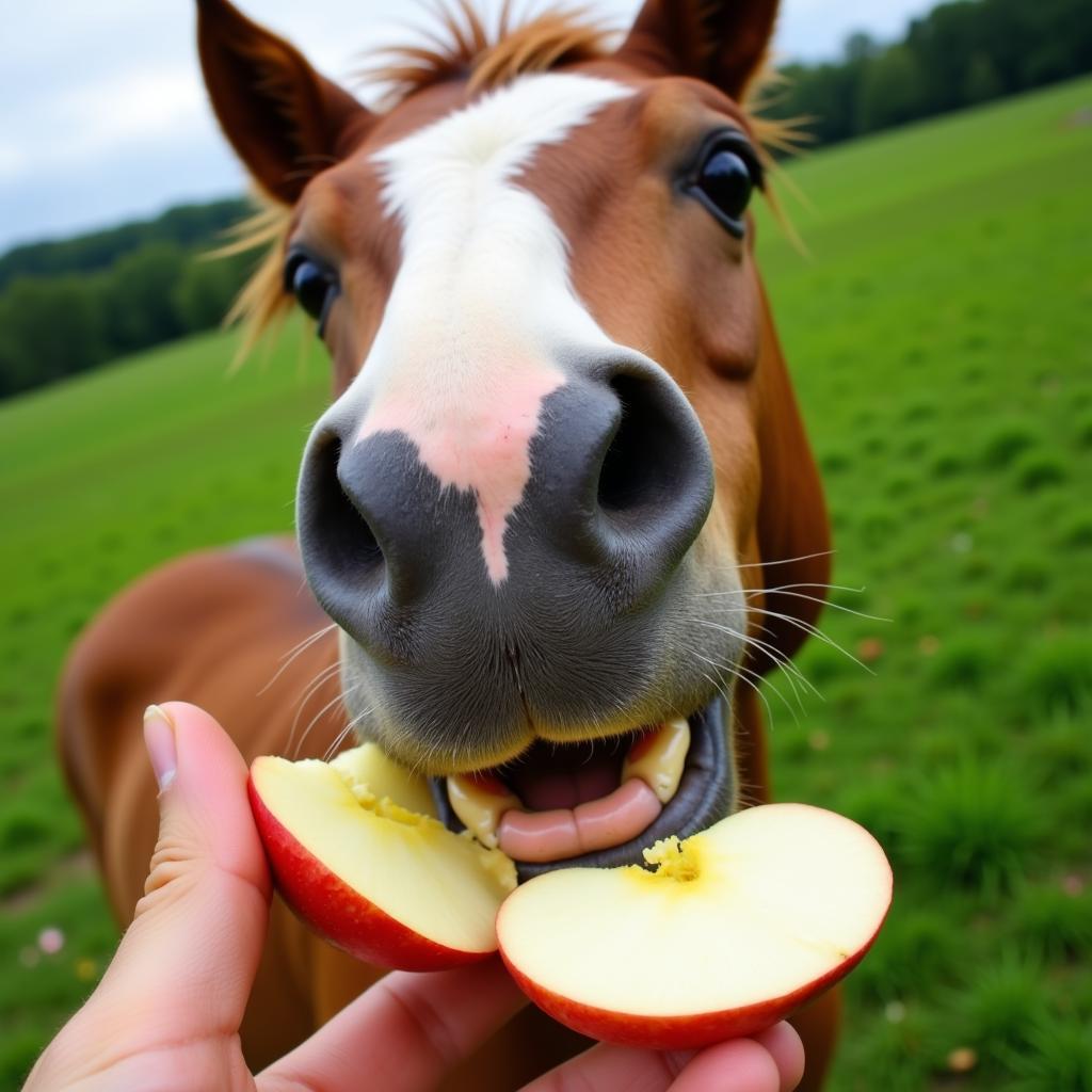 Horse Enjoying Apple Slices