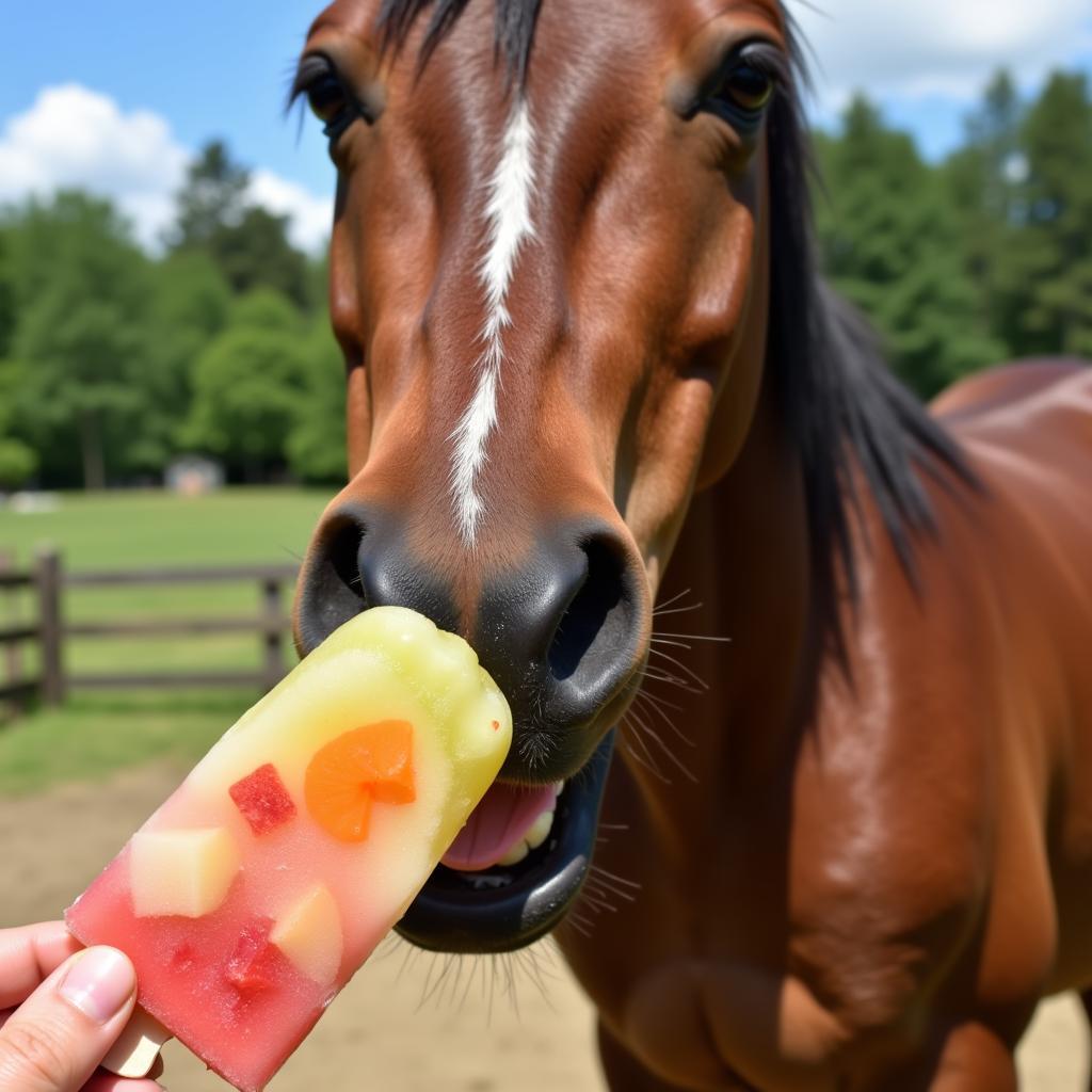 Horse Enjoying a Popsicle as a Summer Treat