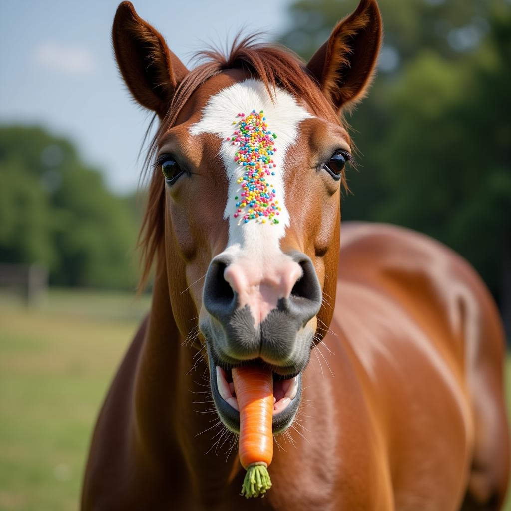 Horse Enjoying a Sprinkled Treat