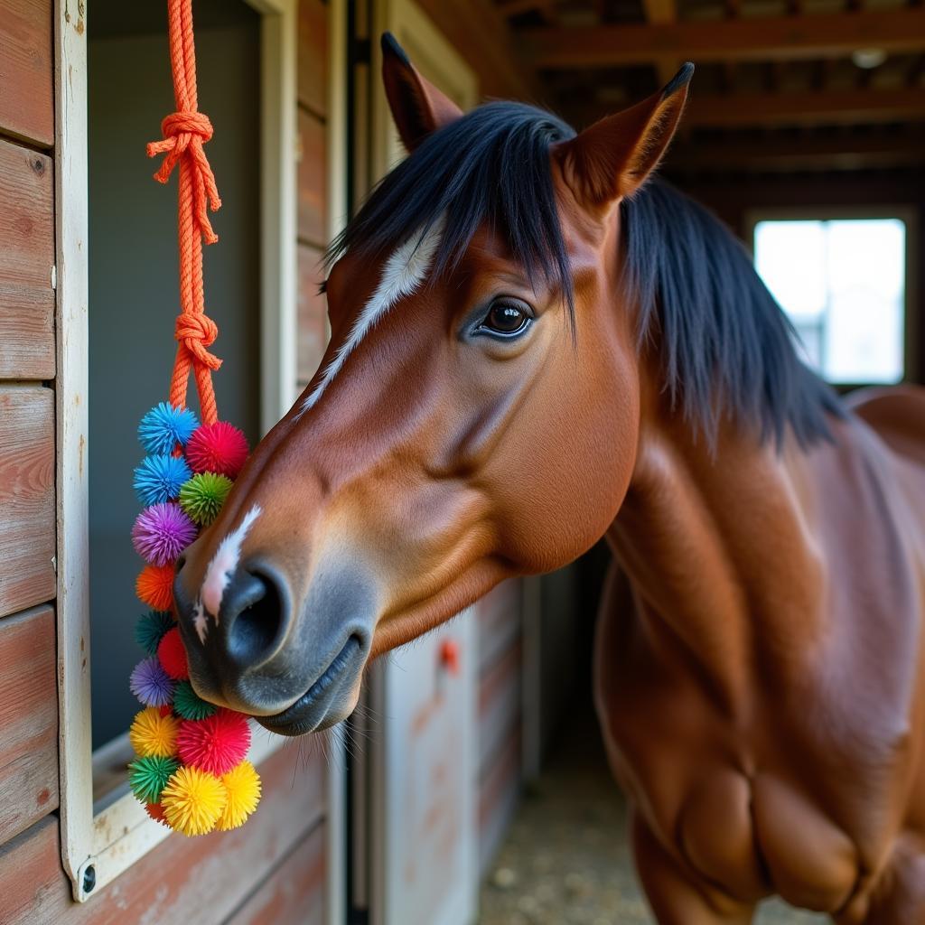 Horse Enjoying a Stable Toy