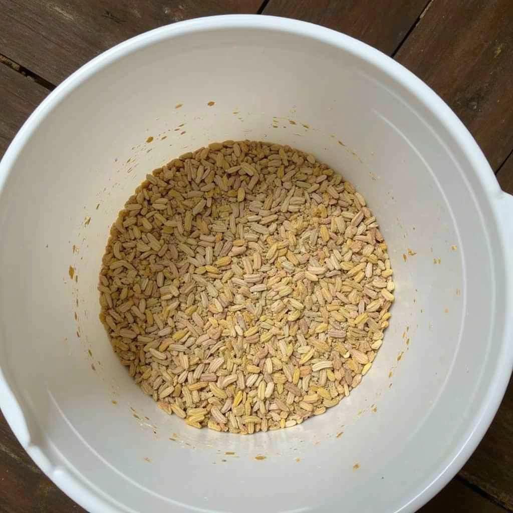 Horse feed mixed with prebiotic supplement